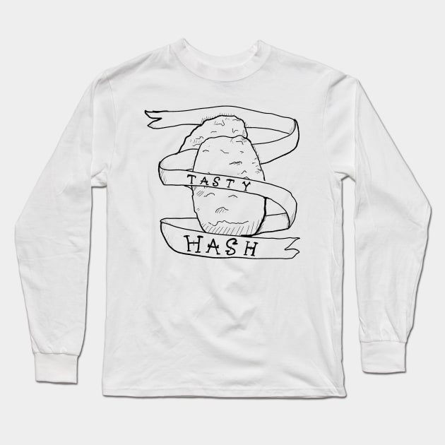 Tasty Hashbrowns B&W linework Long Sleeve T-Shirt by DopamineDumpster